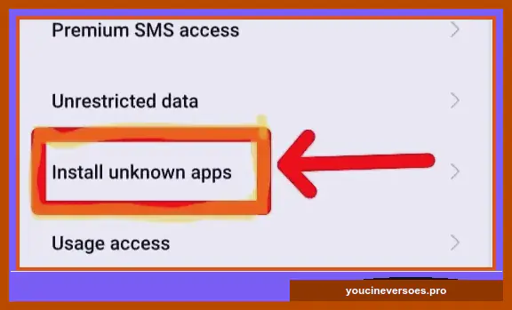 Menu do Android com a permissão de instalar apps desconhecidos