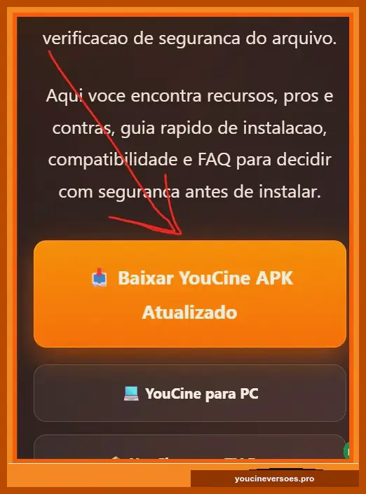 Botão de download do YouCine em uma página de APK