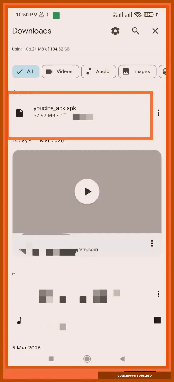 Arquivo do YouCine localizado na pasta Downloads do Android