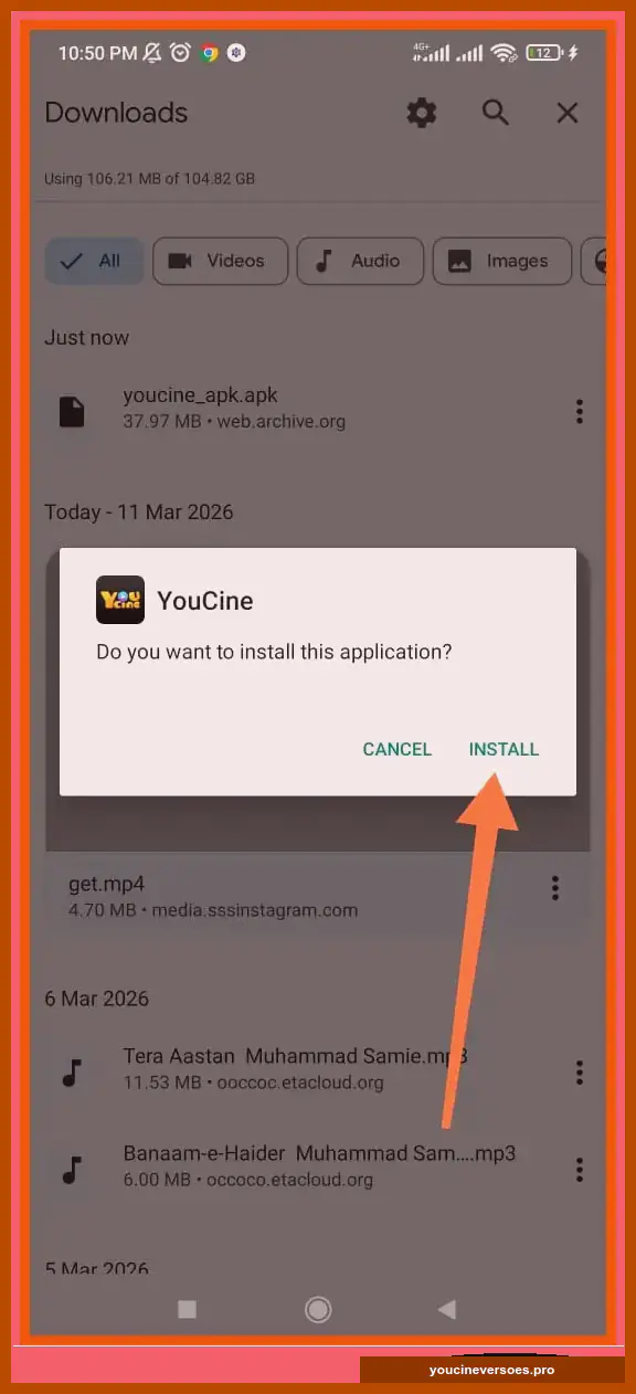 Janela do Android pedindo confirmação para instalar o YouCine